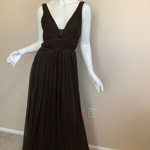 Calvin Klein  Brown Crepe Silk  Sleeveless Maxi Dress